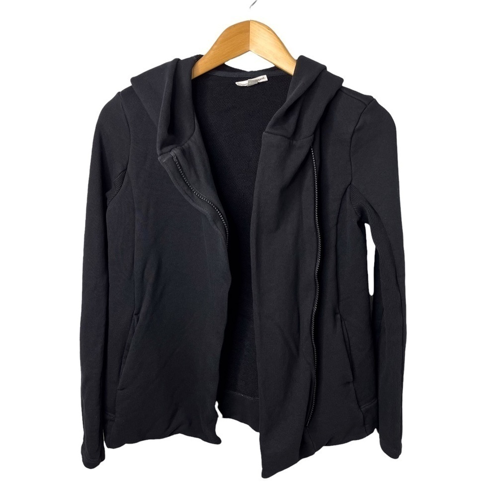 James Perse Hooded Fleece Zip Up Jacket Sweatshirt Black Size 2 Asymmetrical - Picture 4 of 7